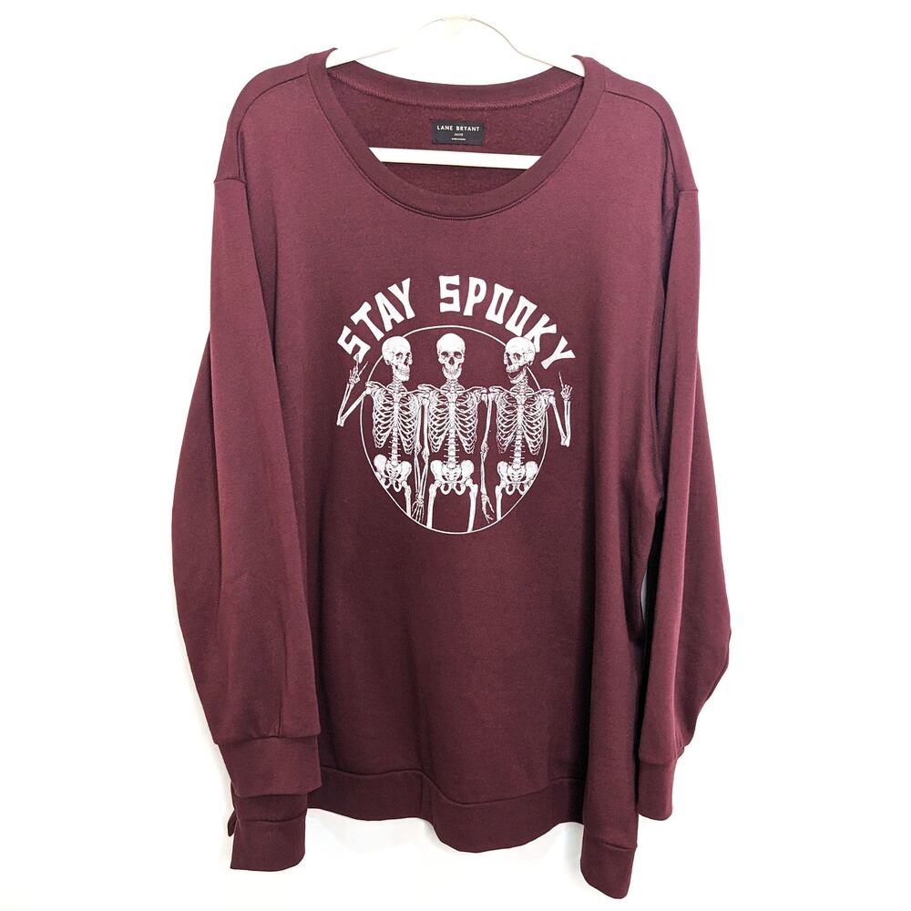 Lane Bryant Womens 26/28 4X Sweatshirt Stay Spooky Skeleton Maroon